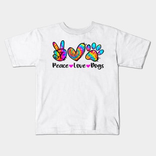 Peace Love Dogs Tie Dye Dog Paw Dog Mom Cute Mother's Day Kids T-Shirt